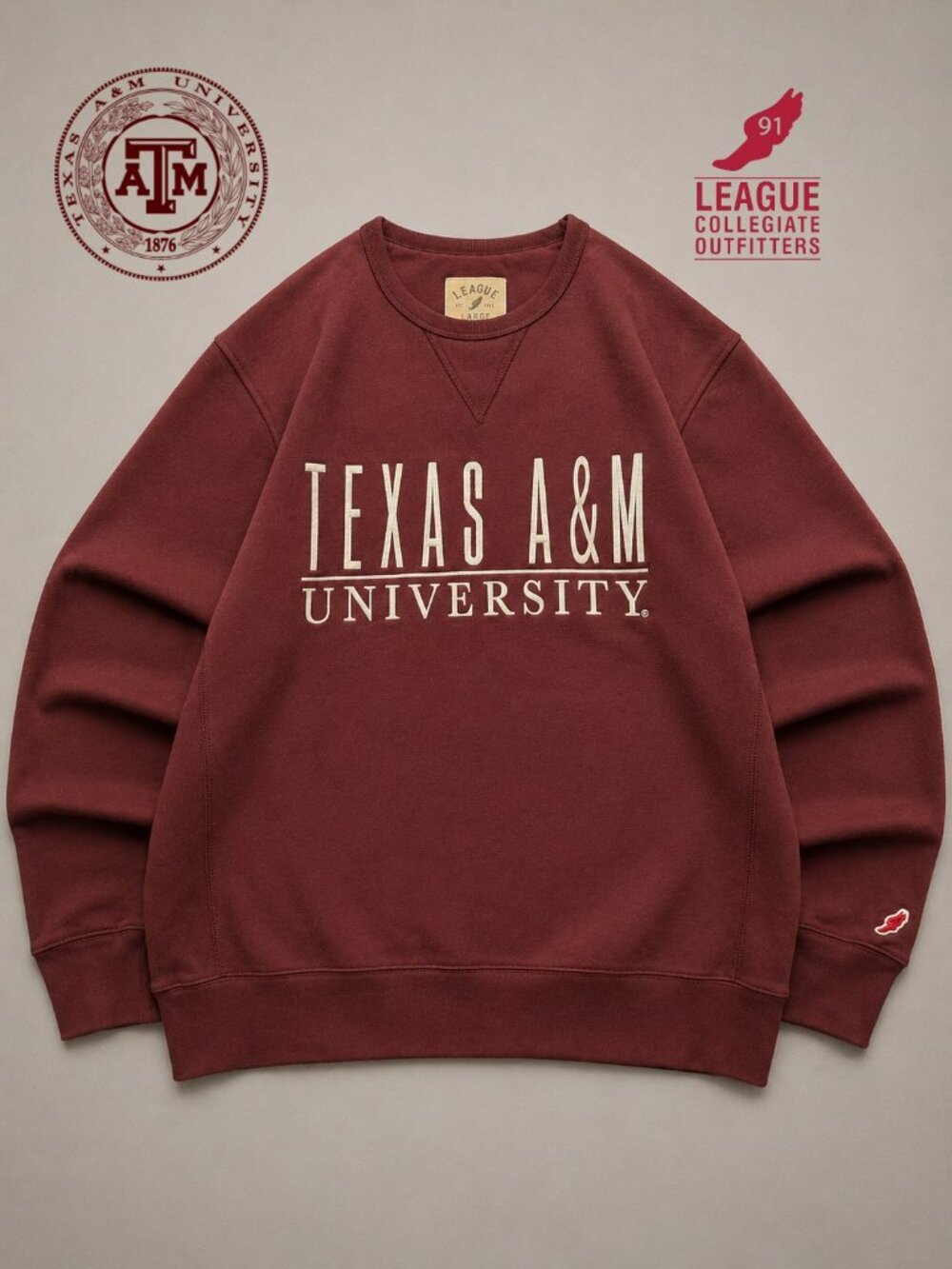 League Collegiate Outfitters Texas A&M University Crewneck Sweatshirt Maroon L